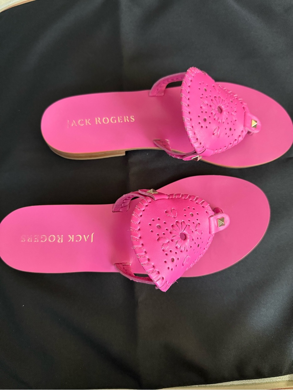 Jack Rogers Bright Pink Leather Georgica Thong Sandals Size 10
